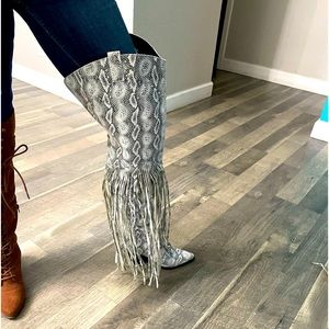 Snake skin over the knee boots with tassel's